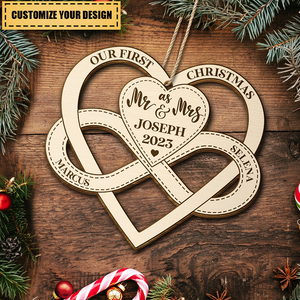 First Christmas As Mr & Mrs - Gift For Couples - Personalized Wooden Cutout Ornament