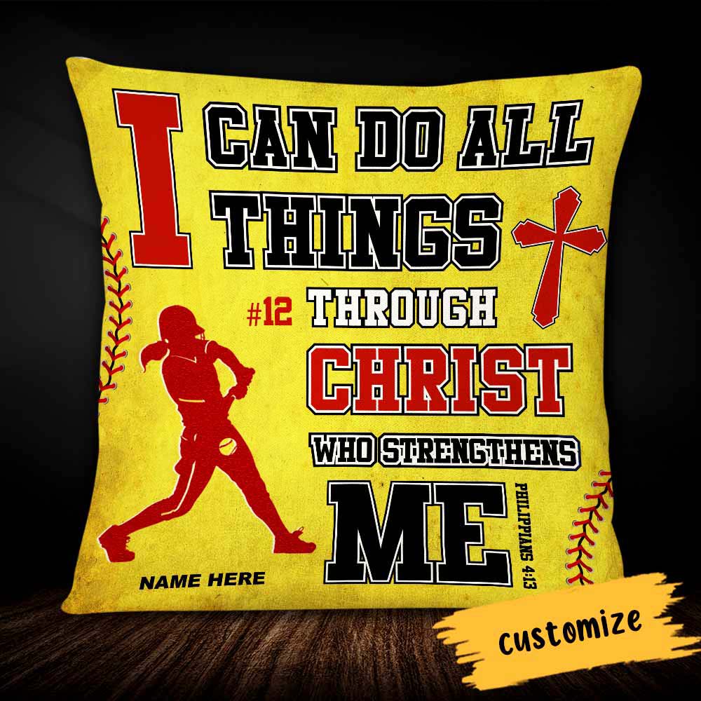 Personalized Softball Pillow - I CAN DO ALL THINGS