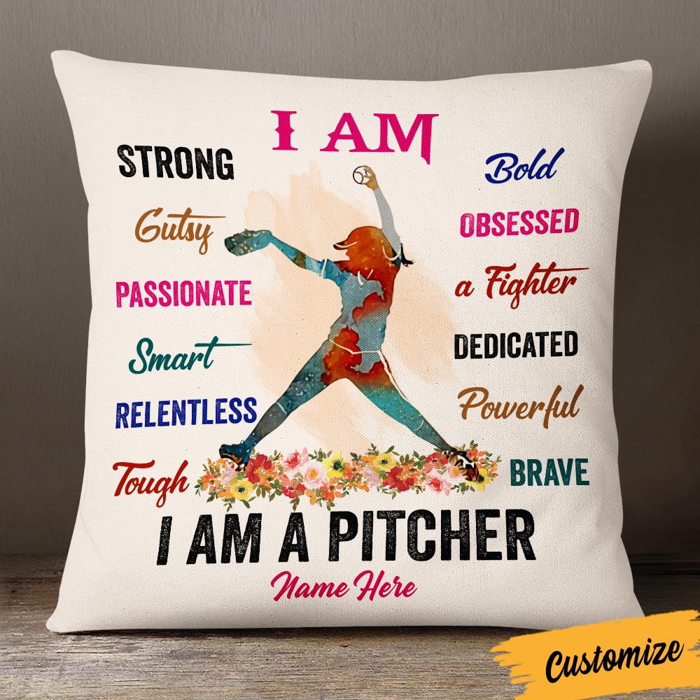 Personalized Softball Pillow - I AM STRONG