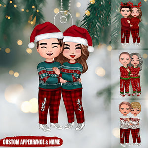 Christmas Doll Couple Standing Hugging Personalized Acrylic Ornament