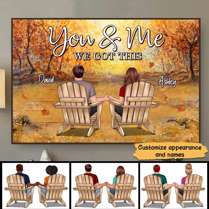 Fall Season Couple Back View Personalized Horizontal Poster