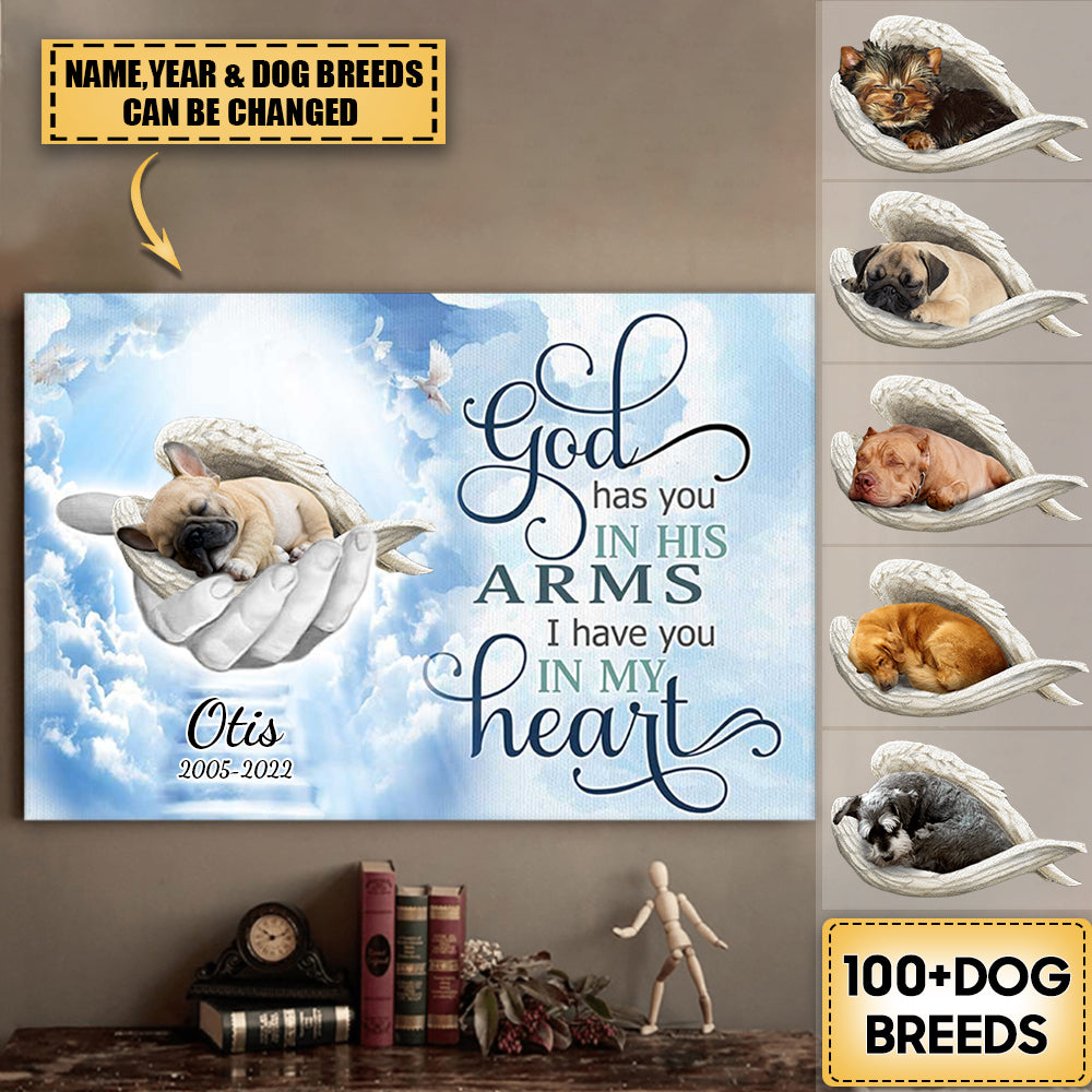 Memorial Dog Sleeping angel God Has You In His Arms I Have You In My Heart Personalized Poster