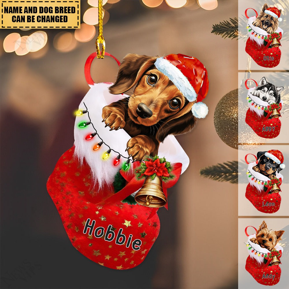 Dog In Christmas Shoes - Acrylic Christmas/Car Ornament