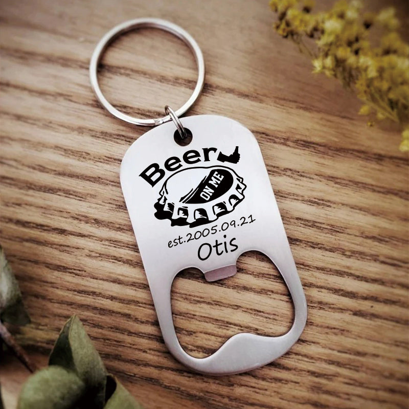 Surviving Fatherhood One Beer at a Time Funny Bottle Opener Key Chain -  Back can be Personalized