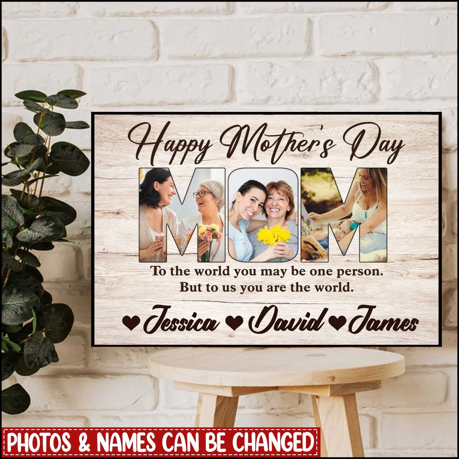 Happy Mother's Day Upload Photo Gift, To Us You Are The World Personalized Poster