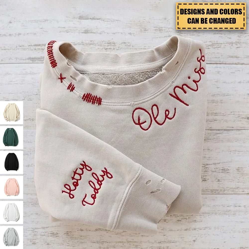 Custom Embroidered Sweatshirt, Neckline Message Crewneck, Unique Gift for Her Sand / XL / Sweatshirt (No Hood)