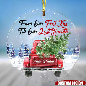 Couple Red Truck From First Kiss Heart Ornament