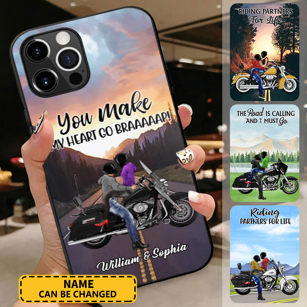 You Make My Heart Go Brappp - Personalized Phone Case For Couples, Motorcycle Lovers