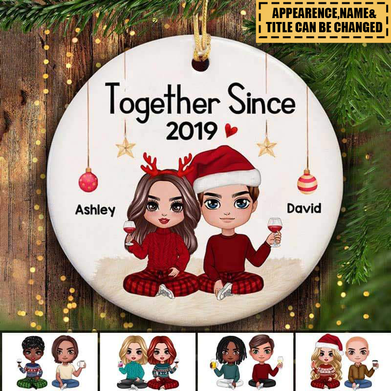 Doll Couple Sitting Together Since Christmas Pillow (Insert Included) -  Lailorp