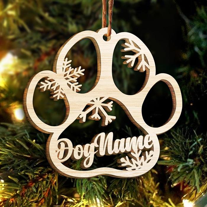 HAPPY CHRISTMAS WITH FUR BABIES - PERSONALIZED PAW ORNAMENT (DOG, CAT & ANGEL WINGS) - CUSTOMIZED DECORATION GIFT