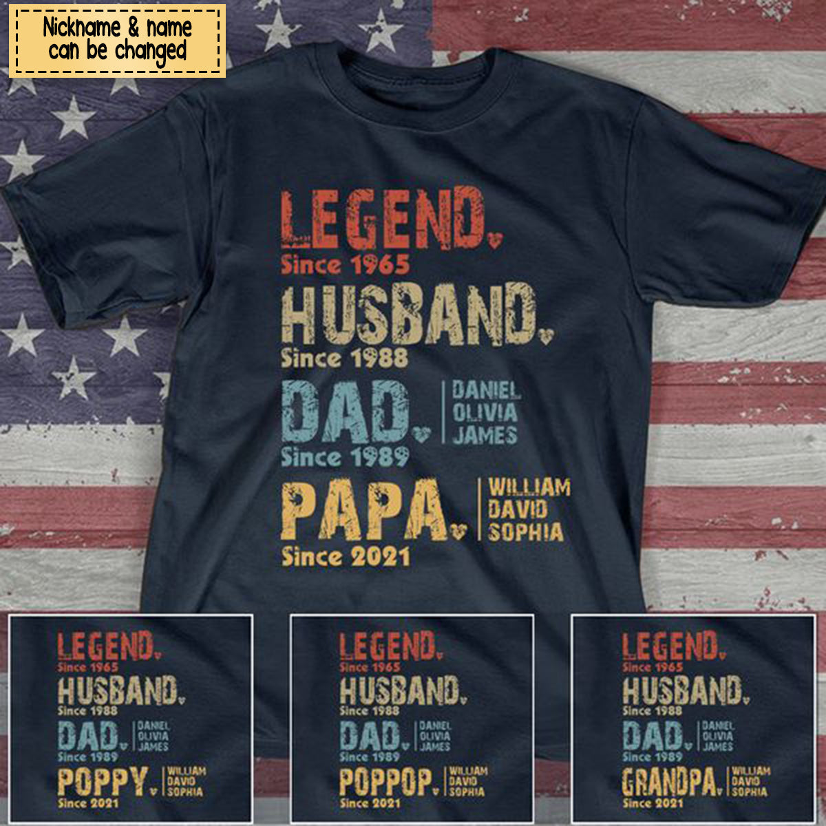 Legend Husband Dad Papa, Custom Dad Papa & Kids, Father's Day Gift T-Shirt