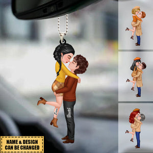 Doll Couple Hugging Kissing In Fall Anniversary Gift Personalized Car Hanging Ornament