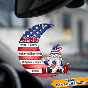 Personalized Grandma Dwarf Moon American Flag Car Hang Ornament