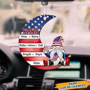Personalized Grandma Dwarf Moon American Flag Car Hang Ornament