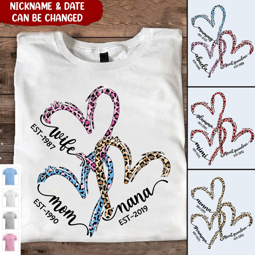 Personalized Heart Leopard Wife Mom Nana Shirt