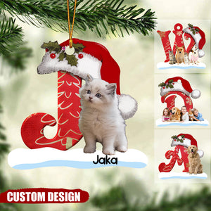 Monogram Alphabet With Pet Name & Photo Personalized Acrylic Christmas Ornament