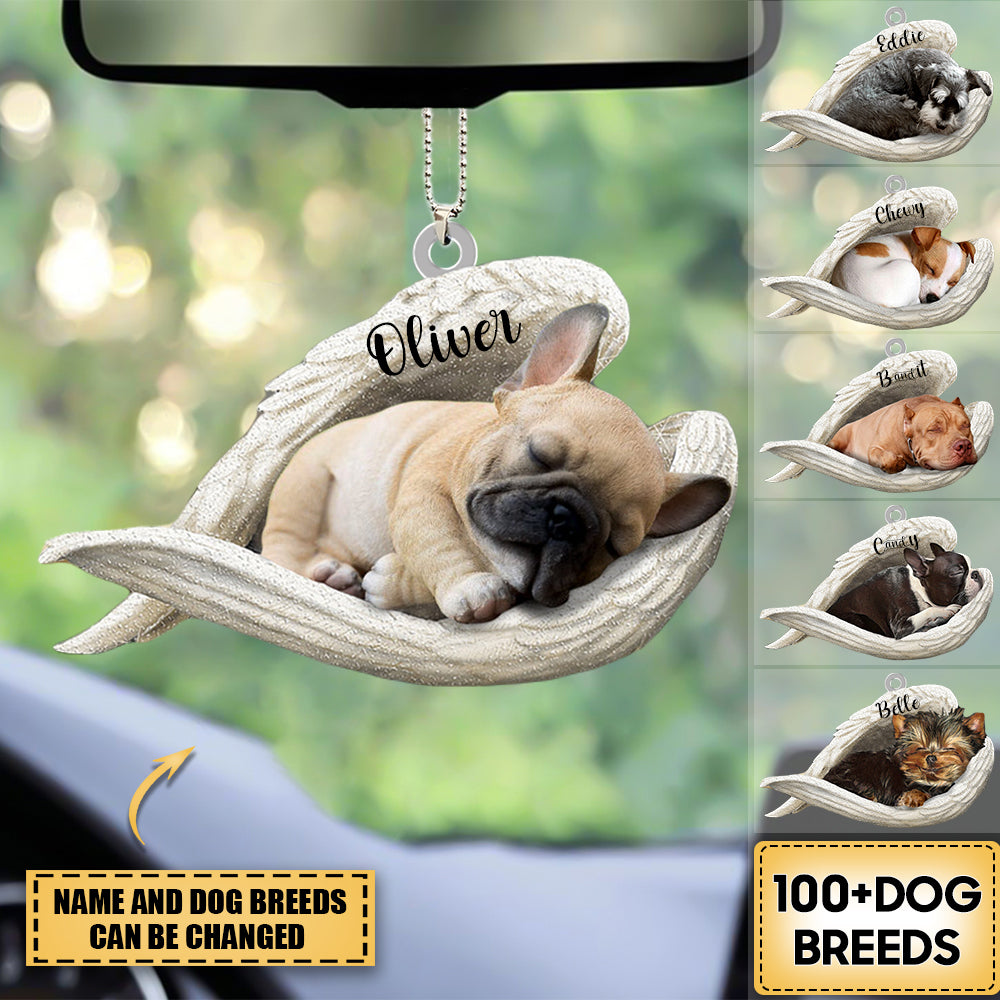 Personalized Stainless Dog Sleeping Angel Car Hanging Ornament- Double Sides Printed