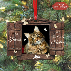 Custom Personalized Memorial Photo Wooden Ornament - Memorial Gift Idea For Pet Owner - No Longer By Our Side But Forever In Our Hearts