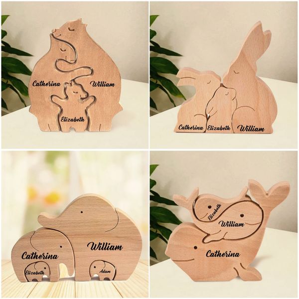 Family Is Forever - Gift For Family - Wooden Pet Carvings, Wood Sculpture Table Ornaments, Carved Wood Decor