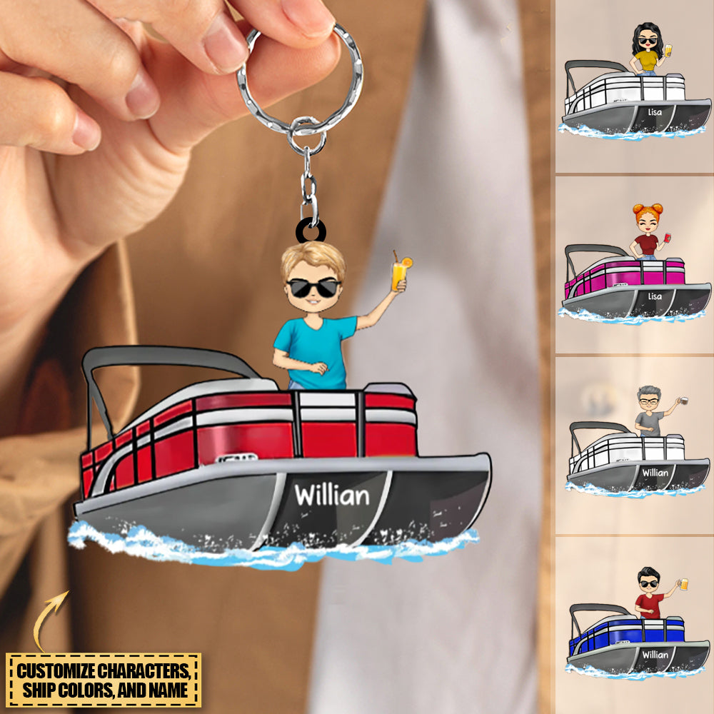 Boating Pontoon Captain - Birthday, Traveling, Cruising Gift For Pontooning Lovers, Beach Lovers, Travelers - Personalized Keychain