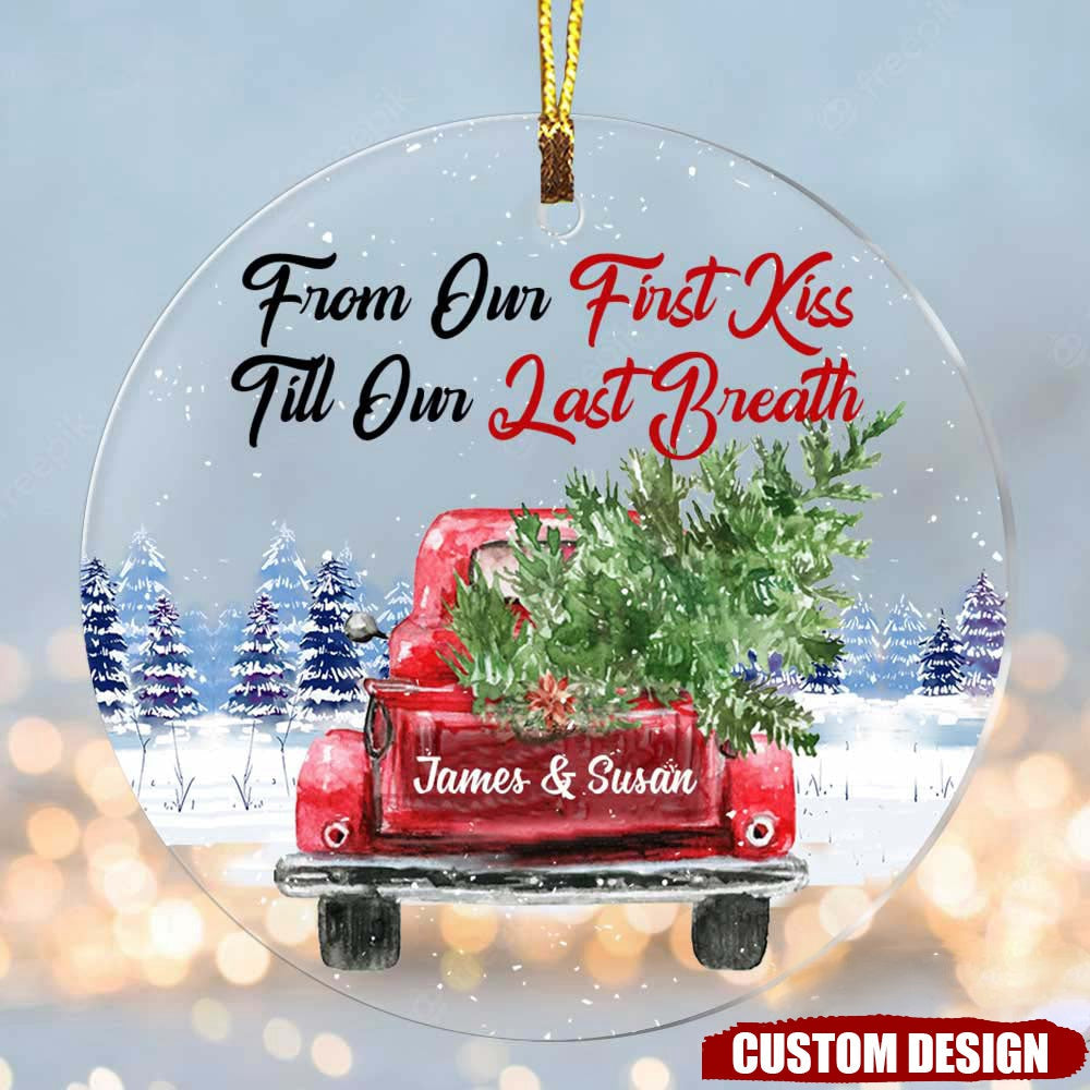 Couple Red Truck From First Kiss Heart Ornament