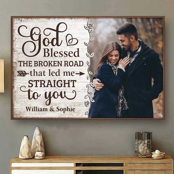 God Led Me Straight To You - Upload Image, Gift For Couples, Husband Wife - Personalized Horizontal Poster