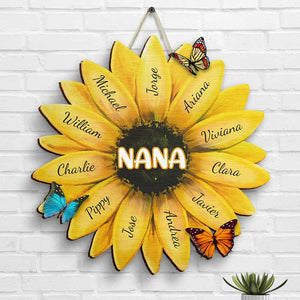 Nana, Grandma Family Sunflower - Gift For Grandma, Mom - Personalized Shaped Wood Sign