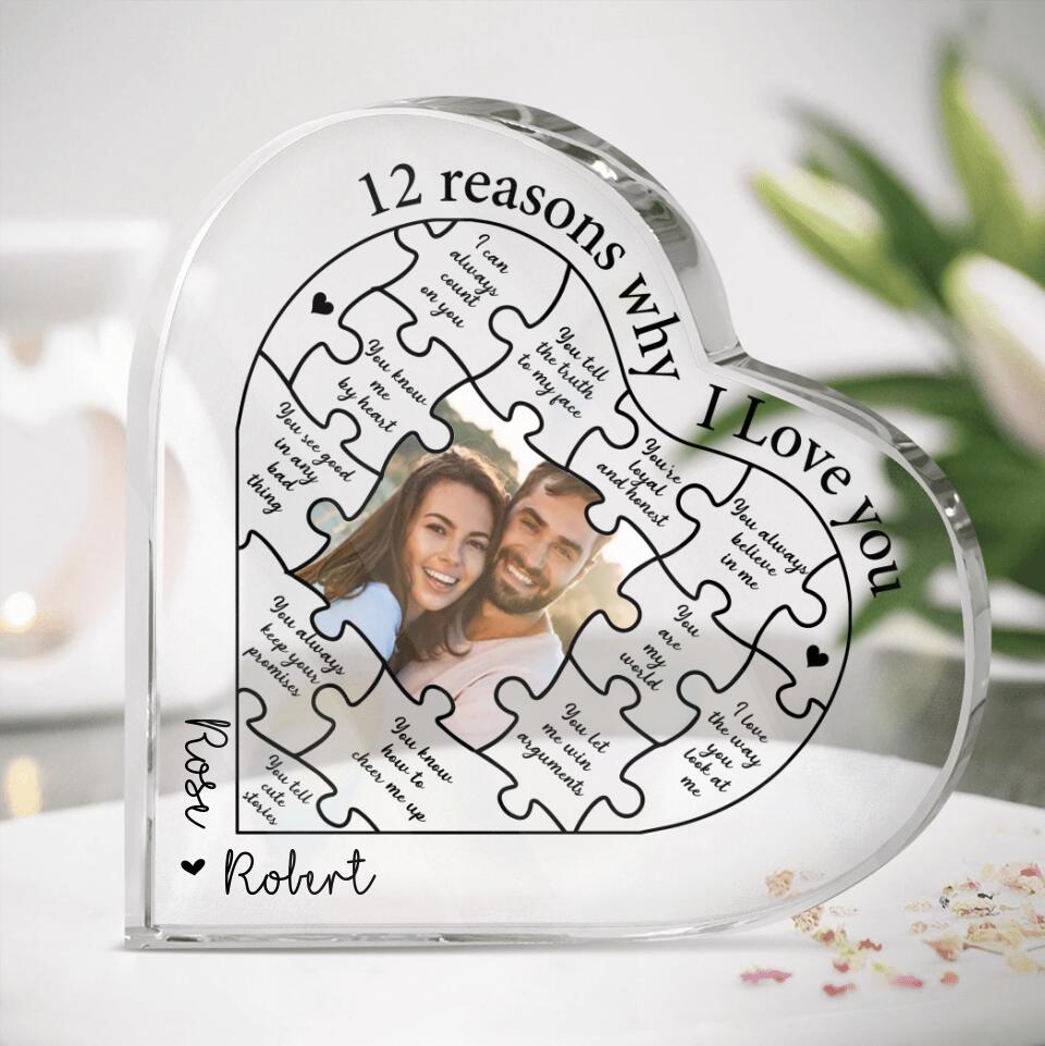 Custom Personalized Couple Crystal Heart - Upload Photo - Gift Idea For Couple/ Valentine's Day/ Gift For Her/Him - 12 Reasons Why I Love You