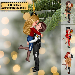 Couple Kiss Christmas Personalized Acrylic Ornament - Gift For Couple