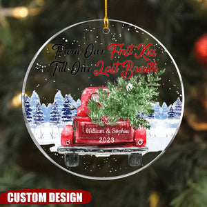 Couple Red Truck From First Kiss Heart Ornament