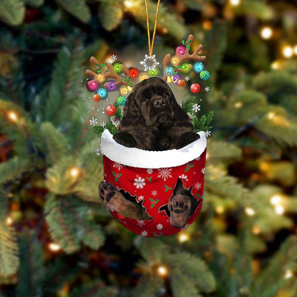 BLACK Cocker Spaniel In Snow Pocket Christmas Ornament