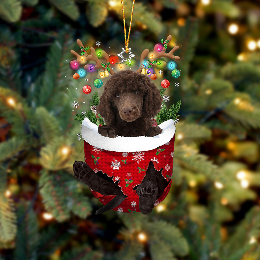 CHOCOLATE Standard Poodle In Snow Pocket Christmas Ornament