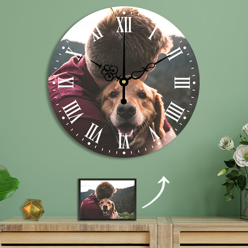 Custom Photo Wall Clock Round Clock with Pet Photo for Home Keepsake Gift