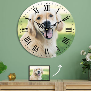 Custom Photo Wall Clock Round Clock with Pet Photo for Home Keepsake Gift