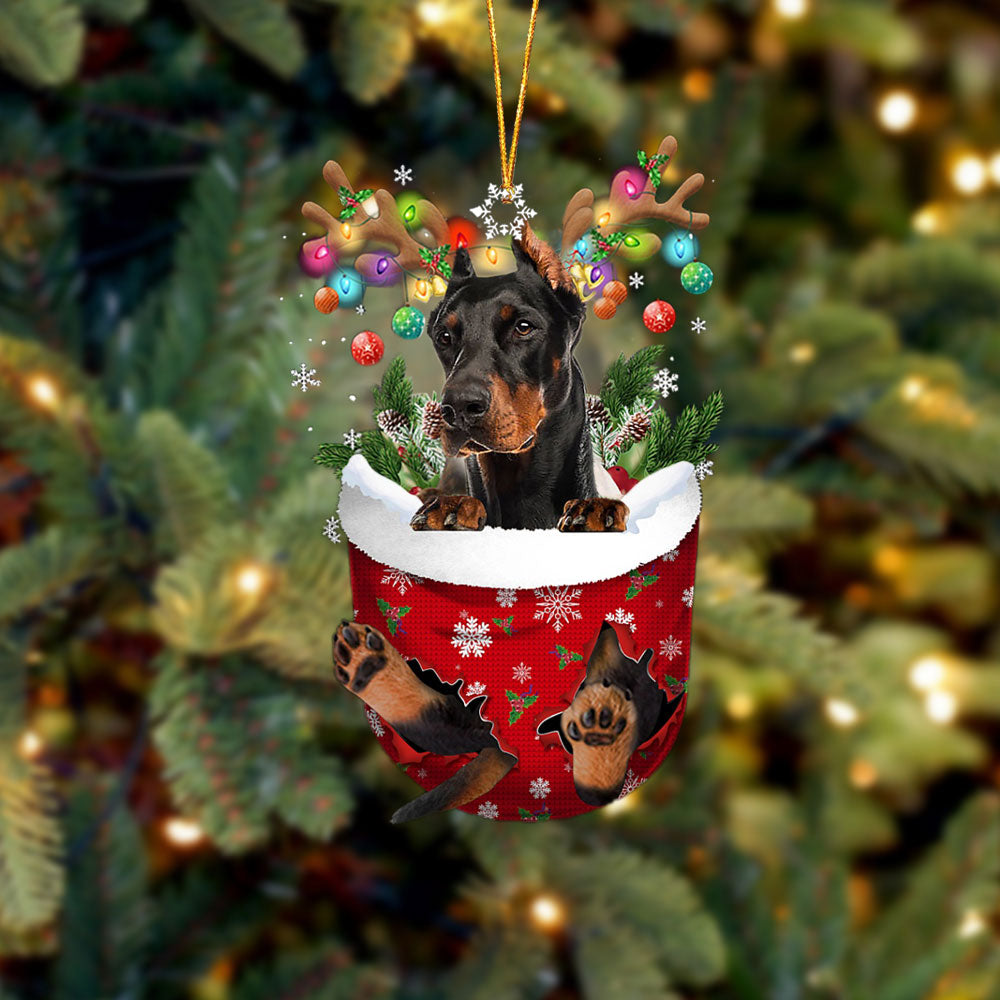 Dobermann 1In Snow Pocket Christmas Ornament