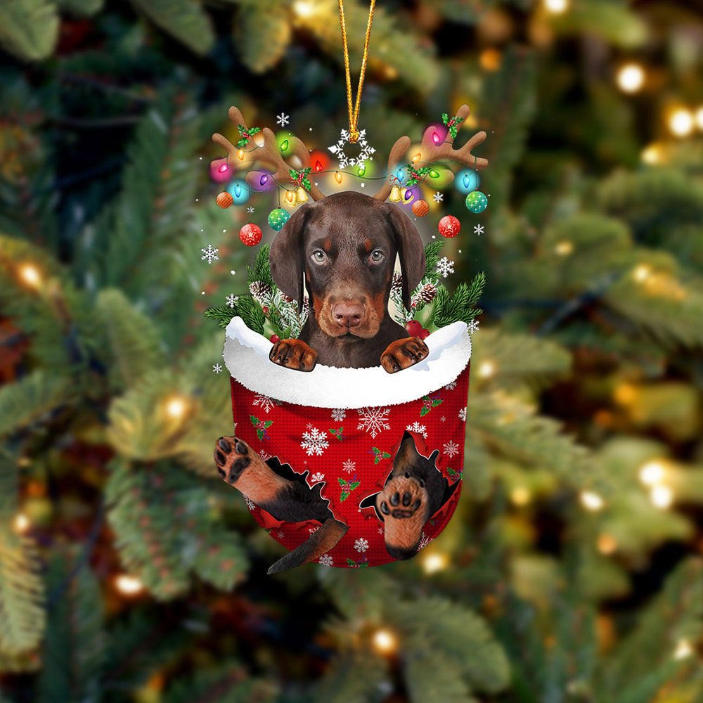 Dobermann In Snow Pocket Christmas Ornament