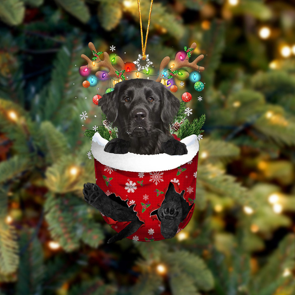 Flat Coated Retriever In Snow Pocket Christmas Ornament