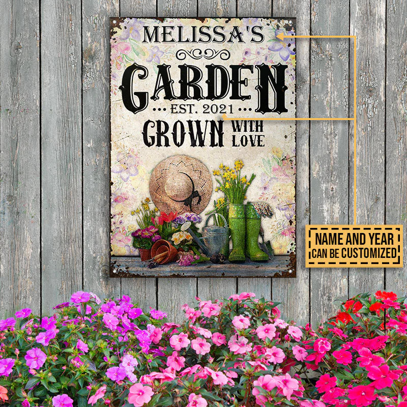 Custom Gardening Floral Grown With Love Custom Classic Metal Signs