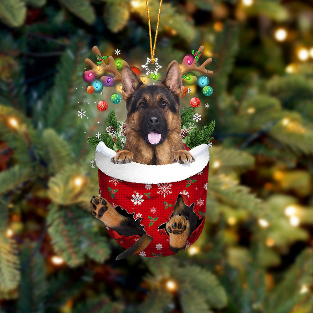 LONG HAIRED German Shepherd In Snow Pocket Christmas Ornament