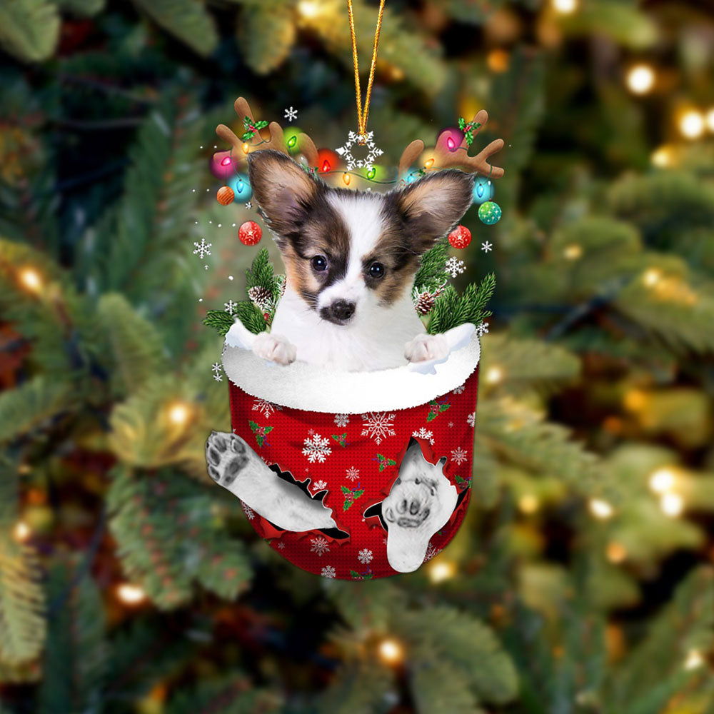 Papillon 1 In Snow Pocket Christmas Ornament