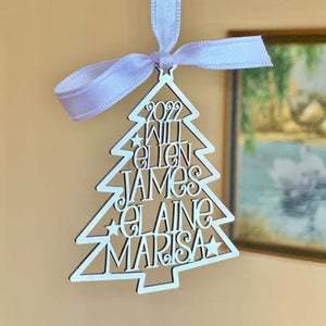 Personalized 2023 Family Names Christmas Tree Silver Ornaments