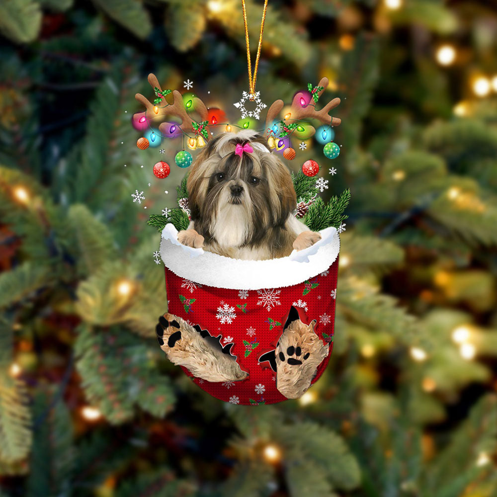 Shih Tzu 1 In Snow Pocket Christmas Ornament