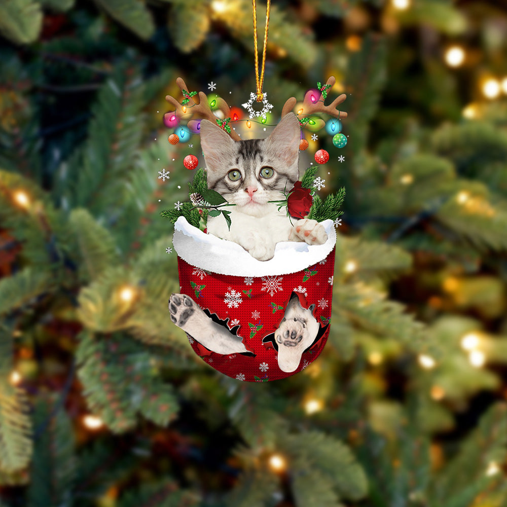 Turkish Angora Cat  In Snow Pocket Christmas Ornament