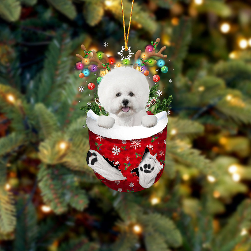 WHITE Bichon Frise In Snow Pocket Christmas Ornament