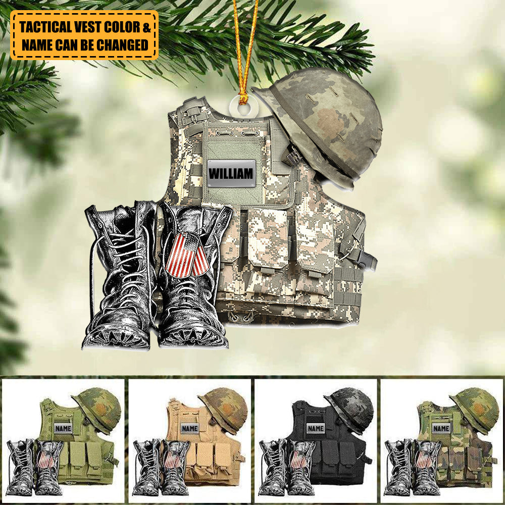 Personalized Ornament Military Veteran Uniform Tactical Combat Vest Combat Boots Helmet 2 Sides Flat Acrylic Ornament For Military Veteran