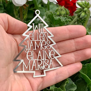 Personalized 2023 Family Names Christmas Tree Silver Ornaments