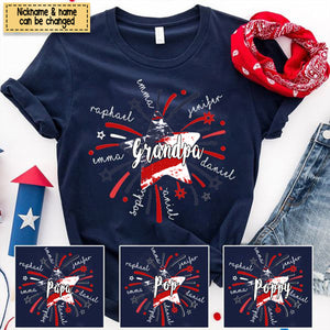 Grandpa And Kids Firework America Flag Personalized T-Shirt
